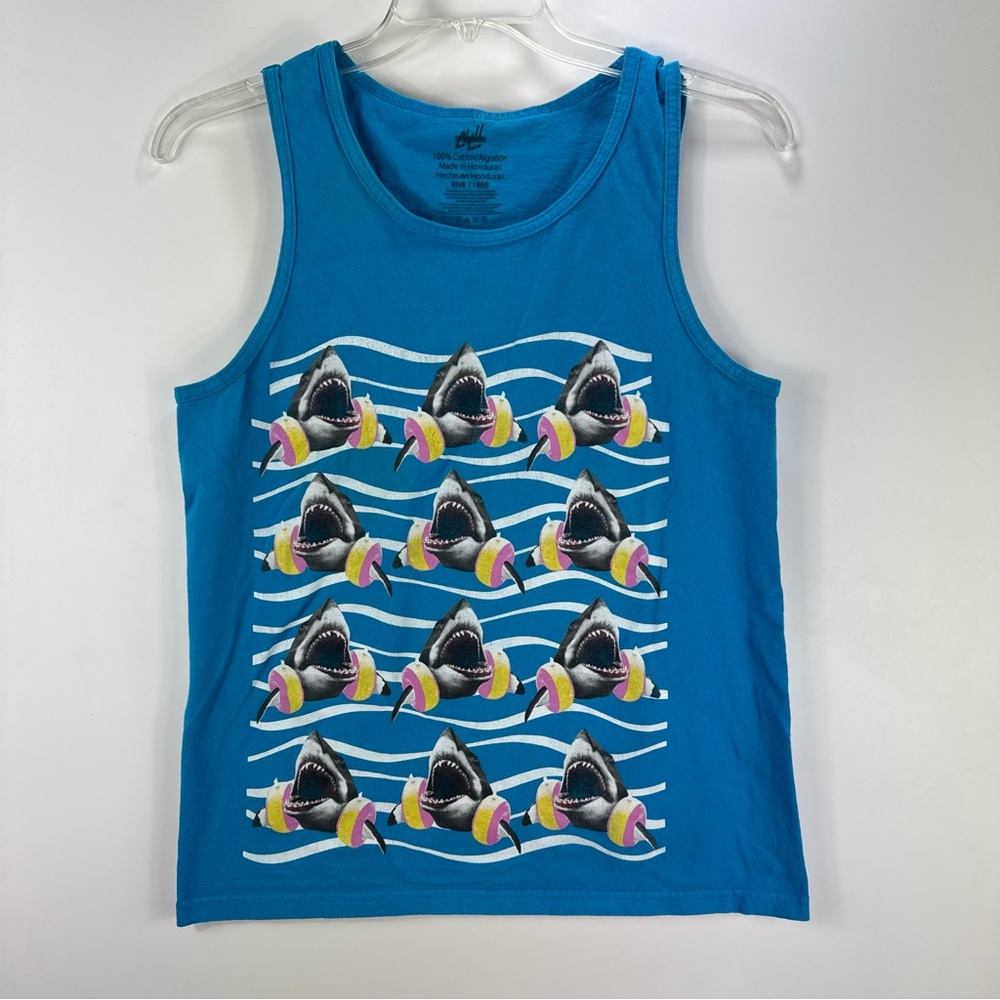 Chill Men's Great White Shark with Floaties Tank Top Blue Medium